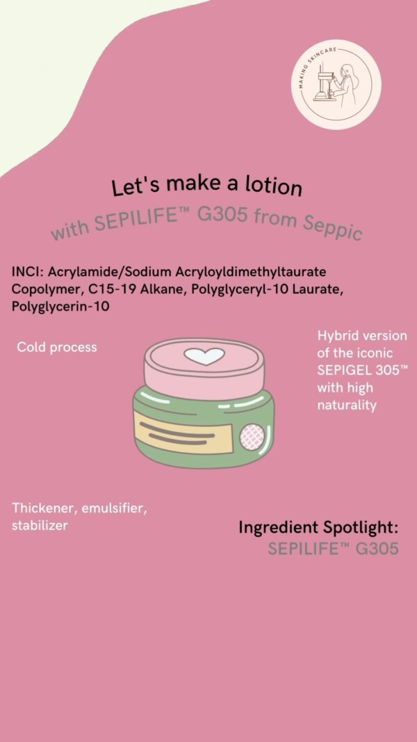 Since SEPILIFE™ G305 was released at the last In-Cosmetics Global we have been trialling it in our lab with good results. SEPPIC does it again!sepilife cosmeticscience polymericemulsifier lotionmaking emulsifier sepigel seppic