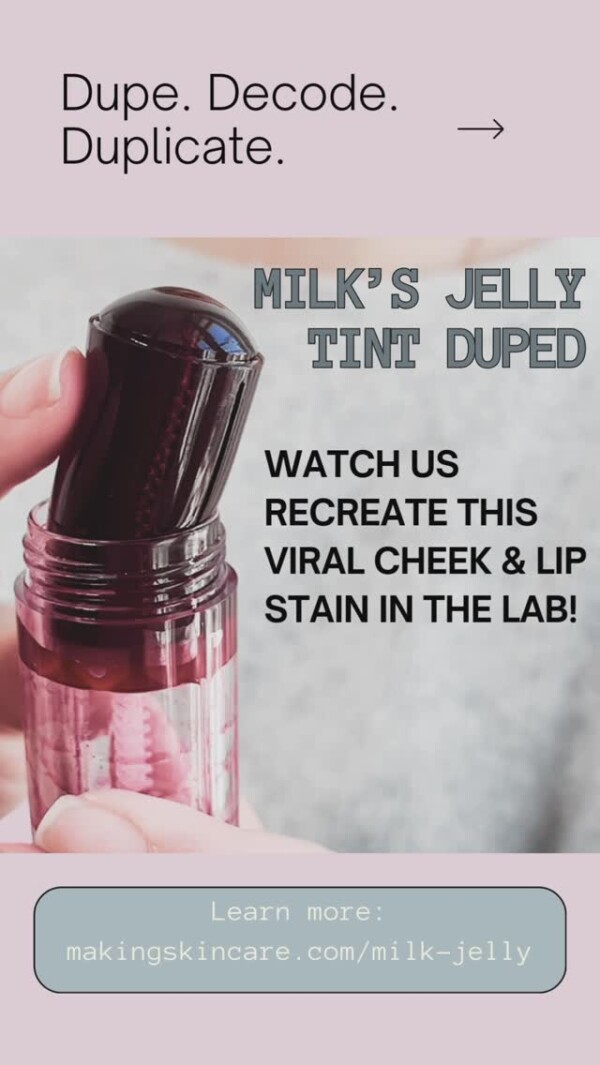 DUPED: Milk Makeup’s Cooling Water Jelly Tint! Step into our lab as we recreate this viral cheek and lip tint from scratch. Then, watch as beauty science expert MakeDown_ puts our dupe to the test!
Want to know the secret behind our bouncy jelly texture and long-lasting color? Head to https://www.makingskincare.com/milk-jelly to learn more!
Special thanks to ashland_inc for supplying us with Lubrajel Oil PF, a crucial ingredient in this innovative formula.
BeautyScience CosmeticChemist BeautyDupe MakeupFormulation BeautyLabsecrets MakeupScience BeautyInnovation milkmakeupjellytint CosmeticScience milkmakeup